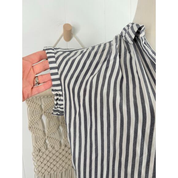 Madewell Central Stripe Button Down Shirt Size XS Short Sleeve Hi Low Top - Picture 6 of 9